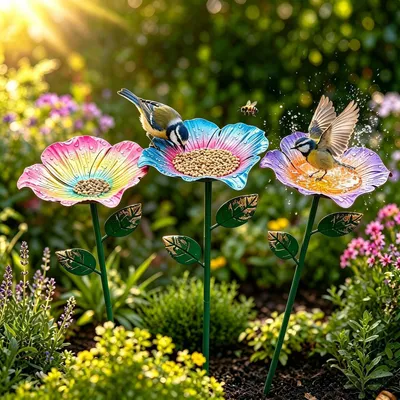 Produktbild von Vogeltränke Metall Winterfest Gartenstecker Bienentränke Insektentränke Blume