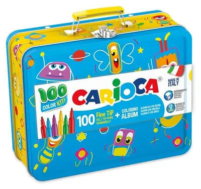 Immagine prodotto di Pennarelli CARIOCA, 100 pezzi in una scatola di metallo + libro da colorare