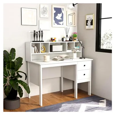 Produktbild von Computertisch mit Aufbewahrung, Arbeitstisch mit Schubladen und 5 Fächern, Computerarbeitsplatz für Büro, Zuhause, 120 x 60 x 110 cm, Weiß