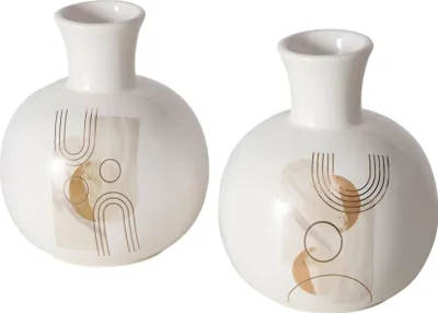 Produktbild von BOLTZE Dekovase 2er Set "Ronami" aus Keramik (Dolomit) in beige/weiß, Vase