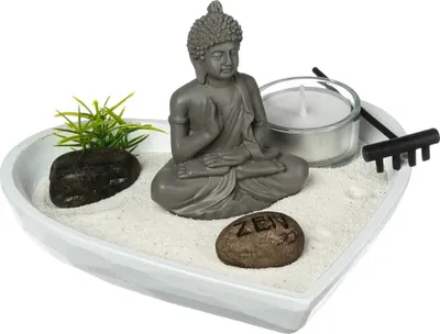 Produktbild von Buddha-Figur mit herzförmigem Tablett ZEN GARDEN