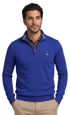 Produktbild von Gant Half-Zip-Pullover einfarbig blau normale Passform Baumwolle