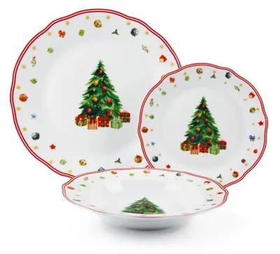 Immagine prodotto di Excelsa Servies, collezione "18 Borden", servizio natalizio in porcellana bianca