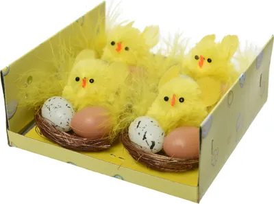 dekofigur figur figuren osterküken dekoküken osterdeko frühlingsdeko osternest gelb orange mit eiern frühling tischdeko ostern