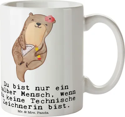 Produktbild von Mr. & Mrs. Panda Tasse Technische Zeichnerin Herz - Weiß - Geschenk, schöne, Becher, Kaffeebecher, Trinkbecher, kaffeetasse keramik