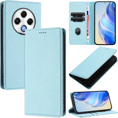 Produktbild von Litchi Leder Handyhülle für Tecno Spark 30 4G Wallet Kartenfächer Standfunktion Hülle Hellblau