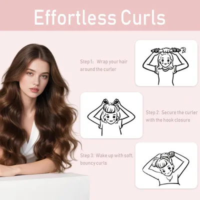 Produktbild von 4 hitzefreie Lockenbänder für Locken über Nacht, Lockenwickler ohne Hitze, DIY-Haarstyling für alle Haartypen