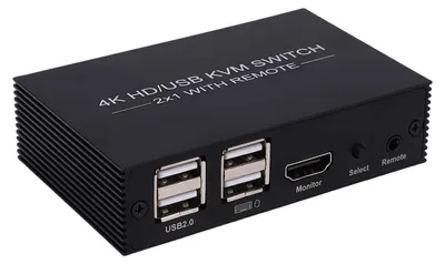 Zdjęcie produktu dla Przełącznik KVM HDMI, 4K przy 60 Hz, USB 1.0, 1 monitor, 2 komputery, 4 porty USB