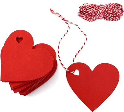 Produktbild von Geschenkanhänger mit herzförmigem Anhänger und 10 Meter Schnur – aus Kraftpapier – geeignet für Valentinstag, Weihnachten, Hochzeit, Thanksgiving und Geburtstage