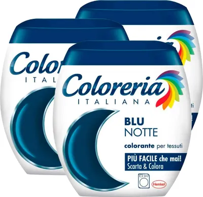 Produktbild von 3 x Coloreria Italiana Stofffarbe Farbstoffe für Stoffe in der Waschmaschine, Farbe Nachtblau Alles in einer Formel - 3 Packungen à 350 g