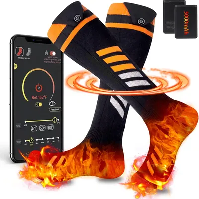Produktbild von Beheizbare Socken, 2023 Neues 5v 5000mAh Wiederaufladbare Beheizte Socken mit App-Fernbedienung, 65℃ Max - Für Herren/Damen Fußwärmer, Outdoor, Camping, Wandern, Ski & Jagd