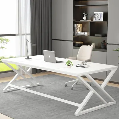 Schreibtisch 180 cm, weiß, Holz/Metall, für zwei Personen, modern