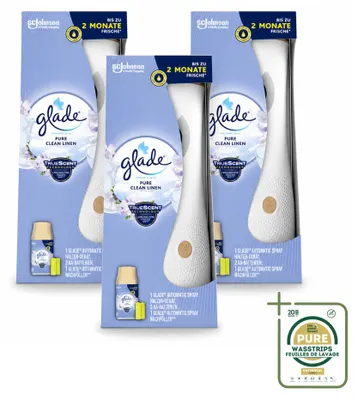 Image de 3 x Coffret de démarrage pour diffuseur automatique Glade - Parfum Pure Clean Linen - 269 ml - Lot de 3 pièces