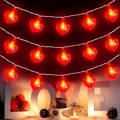 Produktbild von Lichterkette Herzförmige Lichterkette 3m 20LED - Valentinstag Dekoration, Innen- & Außenlichtkette batteriebetrieben, für Hochzeit & Weihnachten