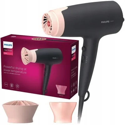 Zdjęcie produktu dla Philips 3000 series Seria 3000 BHD350/10 Suszarka do włosów z nasadką ThermoProtect, DC, Czarny, Różowy, Kółko do wieszania, 1,8 m, 2100 W, 220 - 240 V