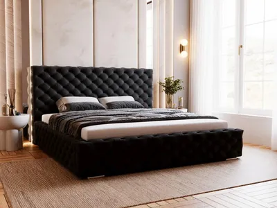 Obrázek produktu pro GrainGold Čalouněná postel Astra 200x200 cm - Postel 200x200, Čalouněná postel s postelovým boxem a roštem - černá (Magic Velvet 2219)