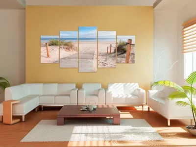 Produktbild von Akustikbild Strand Meer 200x100 cm Bilder Akustikschaum Hochleistungsschallabsorber Schallschutz Leinwand 5 tlg Wandbild Raumakustik Schalldämmung Landschaft c-B-0006-b-n