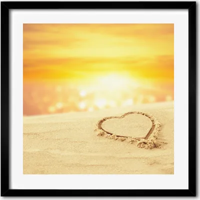 Produktbild von Bild - 50 cm x 50 cm - MDF - Rahmen, Wandkunst - Herz auf dem Sand