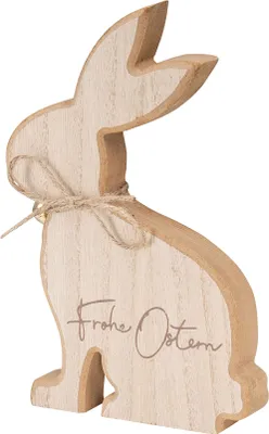 Produktbild von Osterhase Frohe Ostern Deko Hase H20cm MDF Holz Natur Figur Tischdeko Frühling