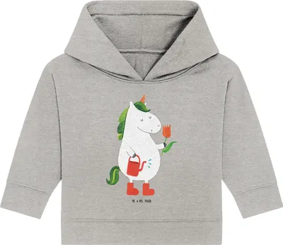 Produktbild von Mr. & Mrs. Panda Organic Baby Hoodie Einhorn Gärtner 12. - 18. Monat - Heather Grey - Geschenk, Blume, Garten, Einhörner, Luftballon, Kapuzenshirt, Unicorn, Giesskanne