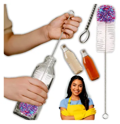 Produktbild von Lange Flaschenbürste für Glasflaschen und Karaffen, weiche Bürstenköpfe aus Baumwolle und Nylon, 35 cm Reinigungsbürste für Küchenflaschen und Trinkgefäße