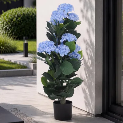 Produktbild von Künstliche Hortensie MCW-Q86, Dekopflanze Kunsthortensie Kunstpflanze, Outdoor Polyethylen 90x50x50cm blau