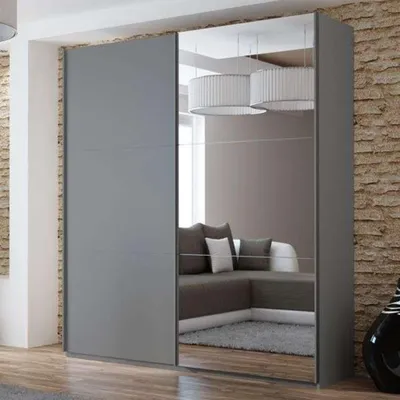 Produktbild von Krudox PRV Kleiderschrank Schiebetür Graphit 200 cm mit Spiegel 2 Kleiderstangen Schlafzimmer Schrank