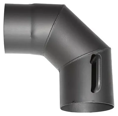 Image de Coude HS.K 090/120/1,5 mm, avec clapet, pour conduit de fumée, coude de cheminée pour raccordement de tuyaux de fumée
