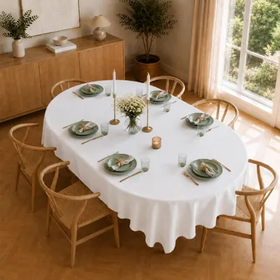 Immagine prodotto di Tovaglia ovale 160 x 220 cm per tavolo da pranzo e cucina in bianco