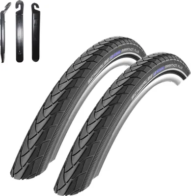 Image de 2 pneus de vélo Schwalbe Marathon Plus SmartGuard Reflex anti-crevaison 32-622 (28 x 1,25) avec 3 démonte-pneus