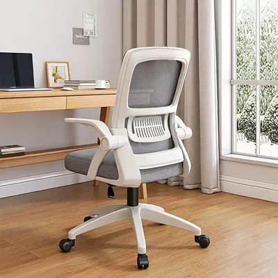 Productafbeelding van Kantoorkruk, ergonomische draaistoel met ademende mesh-rugleuning, opklapbare armleuningen en lendensteun, geschikt voor computerwerk en thuiswerken (grijs)