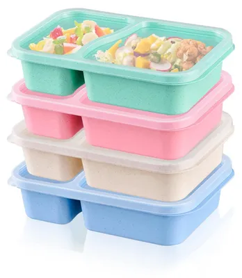 Immagine prodotto di Set di 4 contenitori riutilizzabili per snack, con 2 scomparti - Contenitori per la preparazione dei pasti