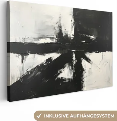 Produktbild von MuchoWow® - Leinwandbilder - Modern - Schwarz und weiß - Abstrakt - Kunst, Wandbild, Wanddeko Bilder Wohnzimmer, 120x80 cm