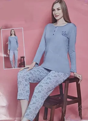 Produktbild von Damen Pyjama Schlafanzug Grau XXL Lang 2-Teiler Set L-74