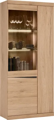 Produktbild von Vitrinenschrank mit Beleuchtung SANFORD-129 in Eiche hell Nb., B/H/T: ca. 86/196,5/40 cm