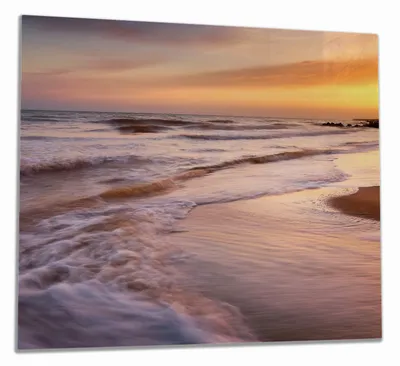 Produktbild von Wallario Herdabdeckplatte aus Glas, Größe 60 x 52 cm 1-teilig, Motiv Sonnenuntergang am Strand - Abendspaziergang