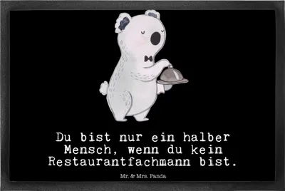 Produktbild von Mr. & Mrs. Panda Türmatte Restaurantfachmann Herz 40 x 60 cm - Schwarz - Geschenk, fußmatte, Restaurant, Schmutzmatte, Ausbildung, Sauberlaufmatte, Kellner, Bodenvorleger