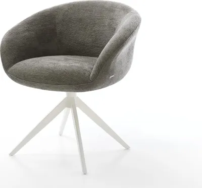 Produktbild von DELIFE Drehstuhl Vinka-Flex mit Armlehnen Bouclé Soft Schlamm Kreuzgestell breit Weiß 360° drehbar Wippfunktion Taschenfederkern