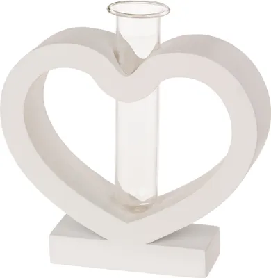 Produktbild von OOTB Weißes MDF Herz mit Glasröhrchen15 x12 cm