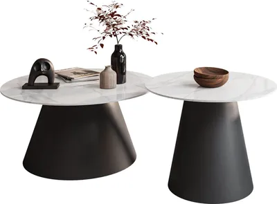 Produktbild von 2in1 runder Couchtisch CARTELLE weiß hochglanz, Schwarz / Weiß marmour