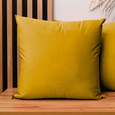 Obrázek produktu pro MG Design, sada 2 povlaků na polštáře, 45 x 45 cm, žluté barvy – s zipem, sametově měkké s jemným leskem, snadno se udržují a jsou odolné