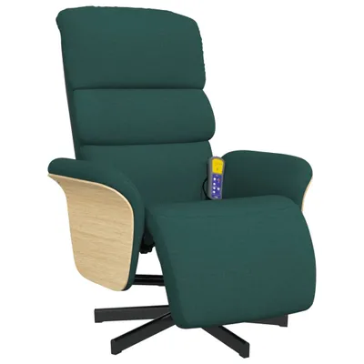 Image de vidaXL Fauteuil de massage avec repose-pieds Vert foncé Tissu