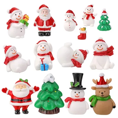Produktbild von Weihnachtsdekofiguren, 14 Stück - Miniatur-Gartendekoration - Harz-Ornamente - DIY-Accessoires - Schneemann/Weihnachtsmann - Perfekt für Puppenhäuser - Miniatur-Weihnachtsfiguren