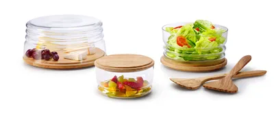 Obrázek produktu pro CONTINENTA Skleněná poklice na sýr / mísa, 2dílná Ø16x9 cm 3294 4017167329406 Výhodná sada – 2 kusy – včetně 4 nerezových brček