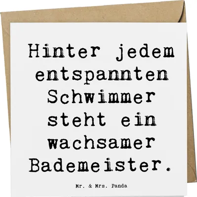 Produktbild von Mr. & Mrs. Panda Grußkarte Spruch Bademeister schützend - Weiß - Geschenk, Hommage, Glückwunschkarte, faltkarte, Beruf, Geschenke, Wasserliebe, personalisierte, mit Herz