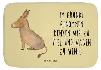 Produktbild von Mr. & Mrs. Panda Badteppich Esel - Gelb Pastell - Geschenk, Badematte, Badläufer, Ziel, Tapferkeit, Zuversicht, Badezimmerteppich, Badvorleger, Lustige Sprüche, Mut