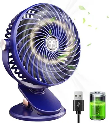 Zdjęcie produktu dla Przenośny mini wentylator z wyświetlaczem LCD, 1800 mAh, przenośny, 5 prędkości, obrót o 720°, z klipsem do mocowania, do biura, domu i na kemping.