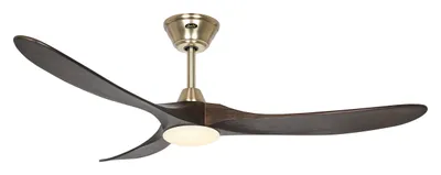 Zdjęcie produktu dla Energooszczędny wentylator sufitowy z oświetleniem LED i pilotem Eco Genuino-L szczotkowany mosiądz / orzech 152 cm