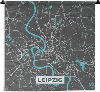 Produktbild von MuchoWow® Wandteppich Wandbehang Karte - Leipzig - Blau - Stadtplan - Deutschland 150x150 cm Tapisserie Dekoration Wandtuch - Wohnaccessoires - Modernes