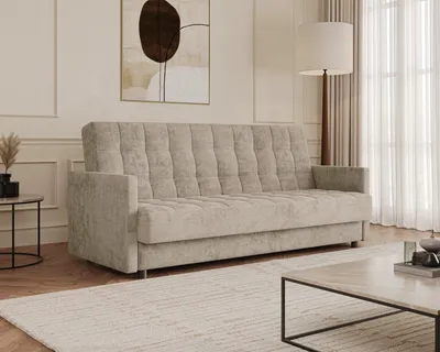 Produktbild von MOEBLO Schlafsofa Tina – 3-Sitzer Cordsofa mit Schlaffunktion und Bettkasten, Schlafcouch Polstersofa mit Bonellfederung 211x90x97 cm - Latte (Lincoln 09D)